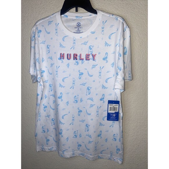 Hurley men shirt Mermaid scuba Tropical Fish novelty Short Embroidery Large new - Picture 1 of 7